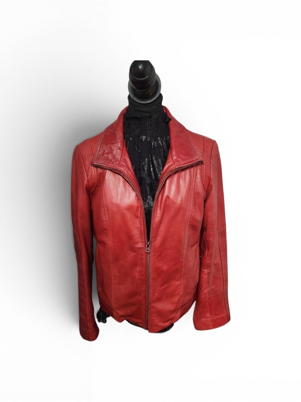 Red Leather Zip-Front Jacket